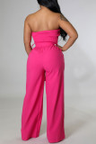Yellow Casual Solid Bandage Patchwork Pocket Strapless Regular Jumpsuits