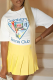 White Casual Print Patchwork O Neck T-Shirts