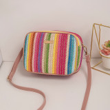 Red Daily Color Block Patchwork Zipper Weave Bags