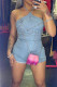 Light Blue Solid Bandage Patchwork Backless Halter Skinny Rompers