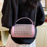 Pink Daily Rivets Patchwork Zipper Bags