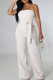 Cream White Casual Solid Bandage Patchwork Pocket Strapless Regular Jumpsuits