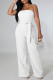White Casual Solid Bandage Patchwork Pocket Strapless Regular Jumpsuits