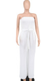 Cream White Casual Solid Bandage Patchwork Pocket Strapless Regular Jumpsuits