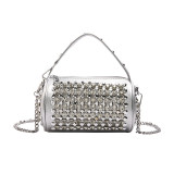 Silver Daily Rivets Patchwork Zipper Bags