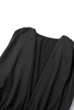 Red Sexy Solid Patchwork Fold V Neck Wrapped Skirt Dresses