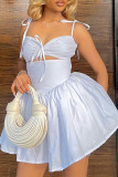 White Sexy Solid Bandage Hollowed Out Patchwork Spaghetti Strap A Line Dresses
