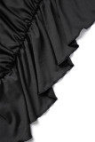 Red Sexy Solid Patchwork Fold V Neck Wrapped Skirt Dresses