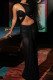 Black Sexy Solid Hollowed Out Patchwork See-through Mesh Asymmetrical Collar Long Dresses