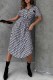 Black Casual Print Letter Asymmetrical Turndown Collar Shirt Dresses