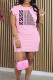 Pink Sweet Print Patchwork O Neck Straight Dresses