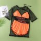 Orange Sexy Sportswear Letter Bandage See-through O Neck Short Sleeve Three Pieces