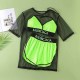 Fluorescent Green Sexy Sportswear Letter Bandage See-through O Neck Short Sleeve Three Pieces