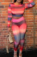 Red Street Gradient Patchwork O Neck Long Sleeve Two Pieces