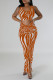 Orange Sexy Striped Hollowed Out Patchwork U Neck Long Dresses