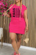 Rose Red Sweet Print Patchwork O Neck Straight Dresses