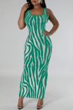 Blue Sexy Striped Hollowed Out Patchwork U Neck Long Dresses