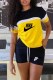 Yellow Casual Print Patchwork Letter O Neck Short Sleeve Two Pieces