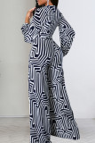 Black Casual Print Bandage Patchwork V Neck Loose Jumpsuits