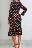 Black Elegant Dot Patchwork Fold Zipper V Neck Princess Dresses