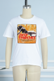 White Street Print Patchwork O Neck T-Shirts