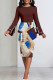 Brown Sexy Print Patchwork Slit Zipper O Neck Princess Dresses