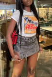 White Street Print Patchwork O Neck T-Shirts