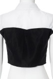 Black And White Street Patchwork Buckle Shirt Collar Tops