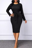 Green Elegant Solid Bandage Patchwork Slit O Neck Wrapped Skirt Dresses