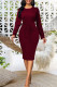 Burgundy Elegant Solid Bandage Patchwork Slit O Neck Wrapped Skirt Dresses
