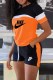 Orange Casual Print Patchwork Letter O Neck Short Sleeve Two Pieces