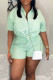 Green Casual Striped Patchwork Buckle Shirt Collar Half Sleeve Two Pieces