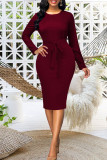 Green Elegant Solid Bandage Patchwork Slit O Neck Wrapped Skirt Dresses