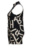 Black Elegant Print Patchwork Buckle Mandarin Collar Wrapped Skirt Plus Size Dresses