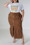Pink Sweet Solid Patchwork Draw String Pocket Zipper Straight Mid Waist Straight Patchwork Bottoms