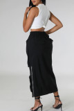 Pink Sweet Solid Patchwork Draw String Pocket Zipper Straight Mid Waist Straight Patchwork Bottoms