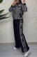 Black Casual Print Letter Zipper Collar Long Sleeve Two Pieces