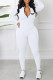 White Casual Print Patchwork Zipper Zipper Collar Skinny Jumpsuits