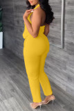 White Casual Solid Backless Halter Sleeveless Two Pieces