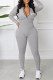 Light Gray Casual Print Patchwork Zipper Zipper Collar Skinny Jumpsuits