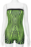 Green Street Print Patchwork Backless Strapless Skinny Rompers