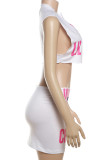 Pink Sexy Print Patchwork O Neck Sleeveless Two Pieces