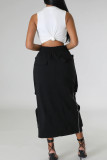 Pink Sweet Solid Patchwork Draw String Pocket Zipper Straight Mid Waist Straight Patchwork Bottoms