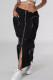 Black Sweet Solid Patchwork Draw String Pocket Zipper Straight Mid Waist Straight Patchwork Bottoms