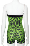 Green Street Print Patchwork Backless Strapless Skinny Rompers