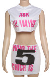 Pink Sexy Print Patchwork O Neck Sleeveless Two Pieces