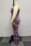 Multicolor Street Print Patchwork Backless Strapless Plus Size Jumpsuits