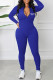 Blue Casual Print Patchwork Zipper Zipper Collar Skinny Jumpsuits