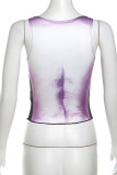 Purple Casual Print Patchwork U Neck Tops