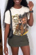 White Casual Print Patchwork O Neck T-Shirts